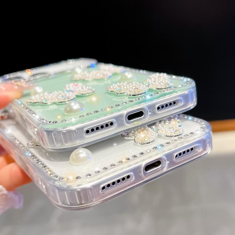 Diamond Glitter Pearl Butterfly Four-Corner Shockproof Phone Case, For iPhone 16 Pro Max, For iPhone 16 Pro, For iPhone 16 Plus, For iPhone 16