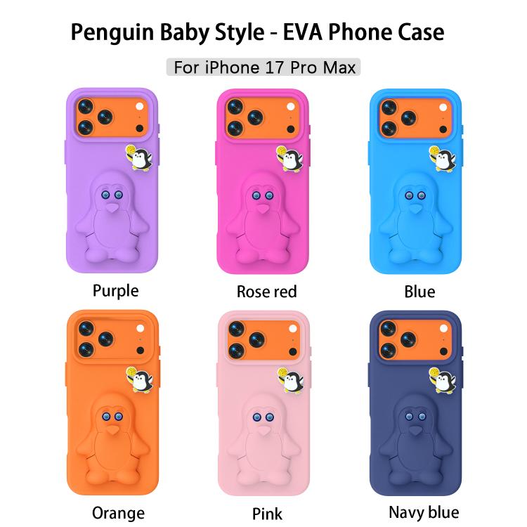 Penguin Baby EVA Shockproof Phone Case with Holder, For iPhone 15 Pro, For iPhone 15, For iPhone 13 / 14, For iPhone 14 Pro