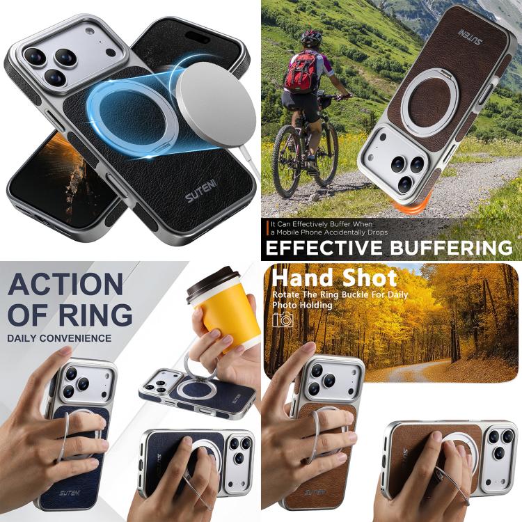 Suteni G6 Crazy Horse Texture Electroplated 360 Rotation Holder Magnetic Phone Case, For iPhone 17 Pro Max, For iPhone 17 Pro, For iPhone 17, For iPhone 16 Pro Max, For iPhone 16 Pro, For iPhone 16