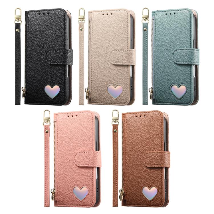 Fantasy Love Heart Zipper Wallet Vegan Leather Phone Case with Strap, For iPhone 13 Pro Max, For iPhone 13 Pro, For iPhone 13
