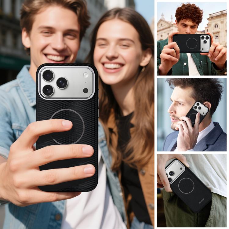 Suteni G8 Magnetic Triangle Texture Vegan Leather Back Phone Case, For iPhone 15, For iPhone 14 / 13, For iPhone 14 Pro, For iPhone 14 Pro Max