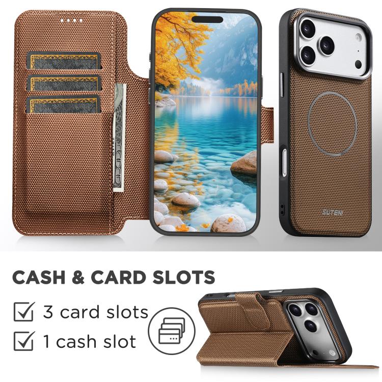 Suteni Q09 Magnetic Detachable Wallet 2 in 1 Triangle Texture Vegan Leather Phone Case, For iPhone 15, For iPhone 14 / 13, For iPhone 14 Pro, For iPhone 14 Pro Max