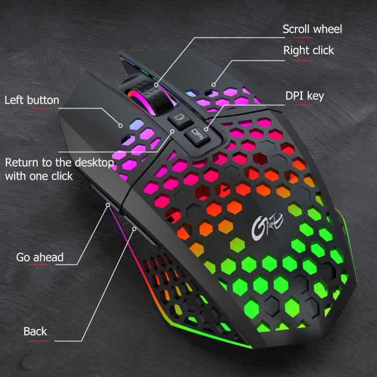 FMOUSE X801 8 Keys 1600DPI Hollow Luminous Gaming Office Mouse,Style:, Black Wireless Rechargeable, White Wireless Rechargeable, Black Wired, White Wired