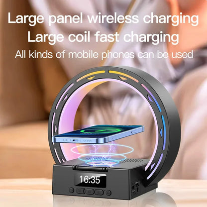 4 In 1 Wireless Bluetooth Speaker Charging Pad Bedside Lamp With Alarm Clock Wake-Up Light For Bedroom Support USB Drive TF Card