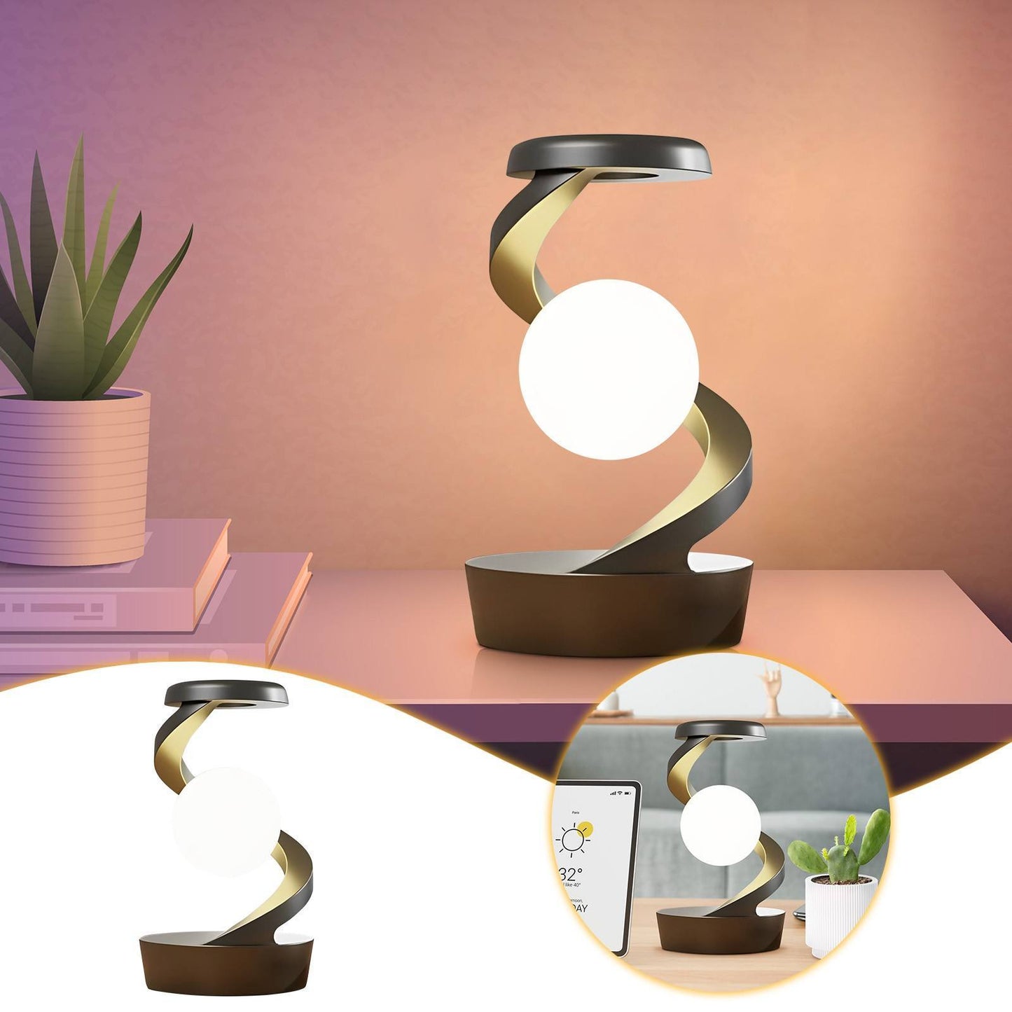 Rotating Moon Desk Lamp with Wireless Charging & Sensor Control