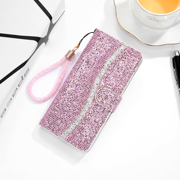 Glitter Powder Horizontal Flip Leather Case with Card Slots & Holder & Lanyard