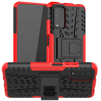 Tire Texture Shockproof TPU+PC Protective Case with Holder, For Xiaomi Poco M3 /Redmi Note 9 4G
