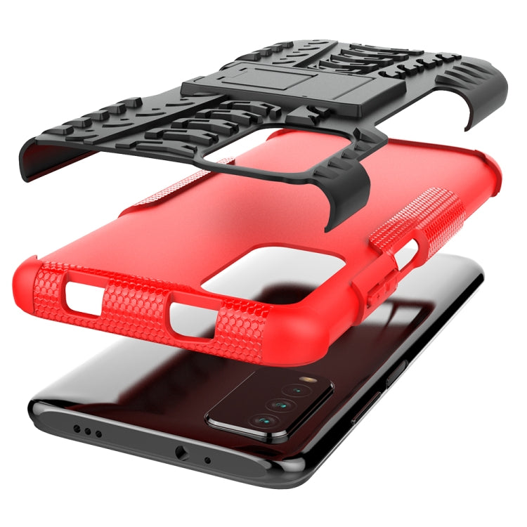Tire Texture Shockproof TPU+PC Protective Case with Holder, For Xiaomi Poco M3 /Redmi Note 9 4G