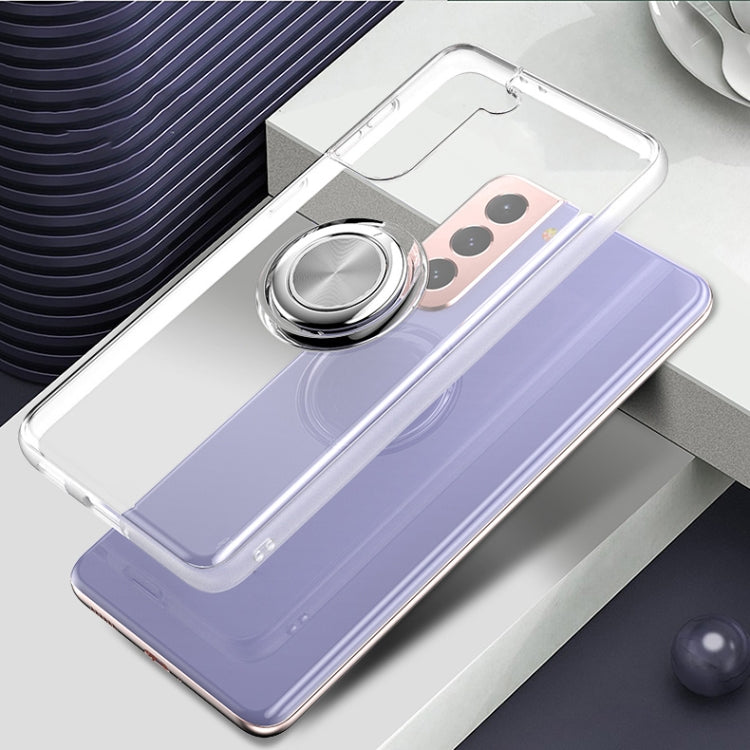 Pure Color Shockproof Transparent TPU + Acrylic Protective Case with Ring Holder