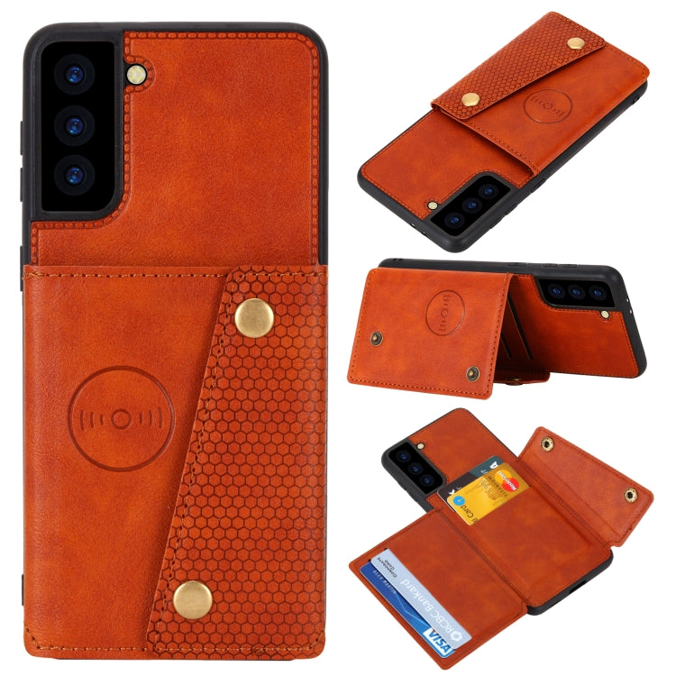 Double Buckle PU + TPU Shockproof Magnetic Protective Case with Card Slot & Holder, For Samsung Galaxy S21 5G, For Samsung Galaxy S21+ 5G, For Samsung Galaxy S21 Ultra 5G