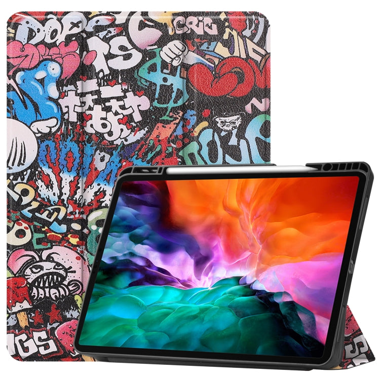 Colored Drawing Horizontal Flip TPU + PU Leather Case with Three-folding Holder & Sleep / Wake-up Function & Pen Slot