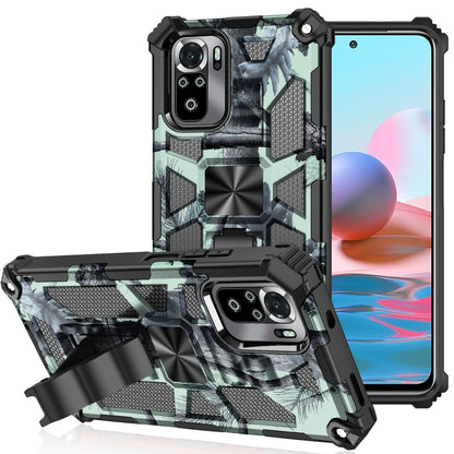 Camouflage Armor Shockproof TPU + PC Magnetic Protective Case with Holder, For Xiaomi Redmi Note 10