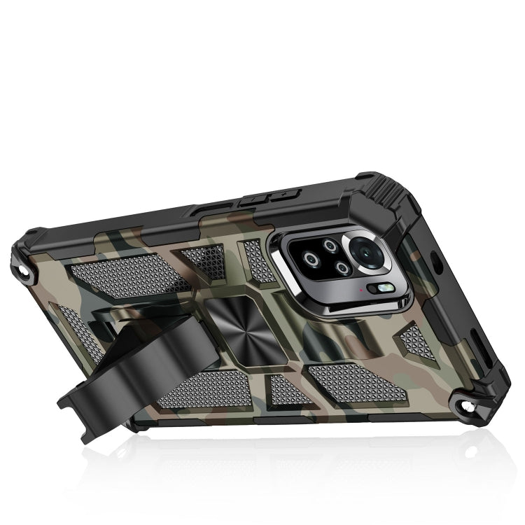 Camouflage Armor Shockproof TPU + PC Magnetic Protective Case with Holder, For Xiaomi Redmi Note 10