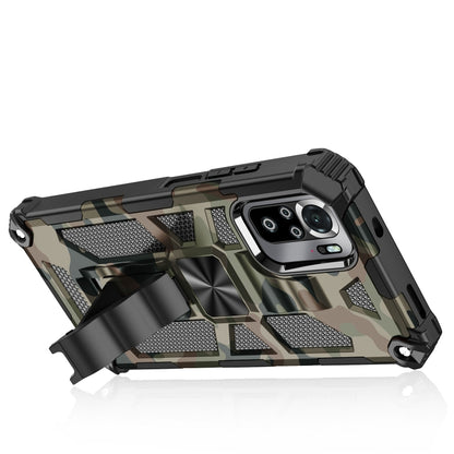 Camouflage Armor Shockproof TPU + PC Magnetic Protective Case with Holder, For Xiaomi Redmi Note 10
