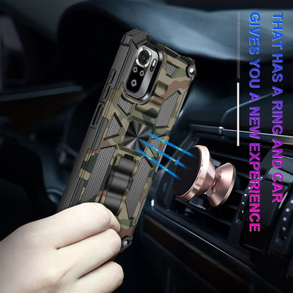 Camouflage Armor Shockproof TPU + PC Magnetic Protective Case with Holder, For Xiaomi Redmi Note 10