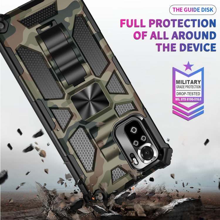 Camouflage Armor Shockproof TPU + PC Magnetic Protective Case with Holder, For Xiaomi Redmi Note 10
