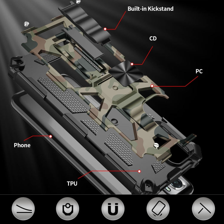 Camouflage Armor Shockproof TPU + PC Magnetic Protective Case with Holder, For Xiaomi Redmi Note 10