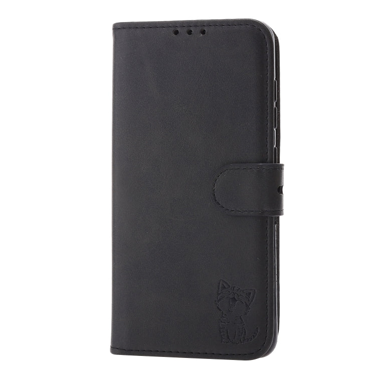 Embossed Happy Cat Pattern Horizontal Flip Leather Case with Holder & Card Slots & Wallet