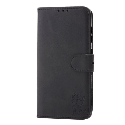 Embossed Happy Cat Pattern Horizontal Flip Leather Case with Holder & Card Slots & Wallet
