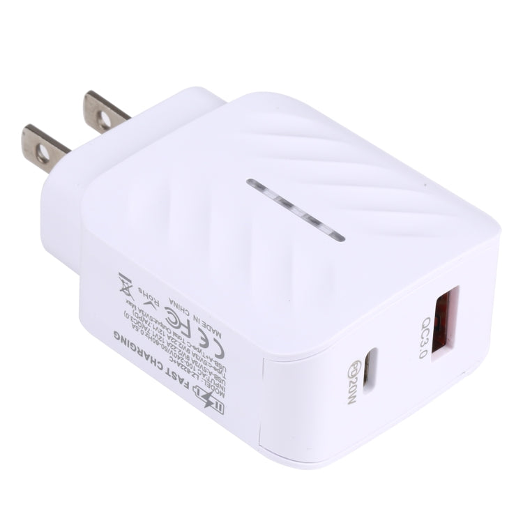 LZ-822A+C PD 20W USB-C / Type-C + QC 3.0 USB Fast Travel Charger,, US Plug, EU Plug