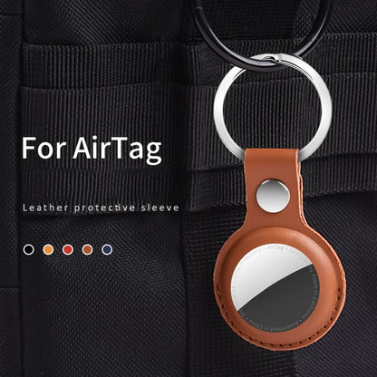 For AirTag Shockproof Anti-scratch Leather Protective Case Cover with Hang Loop Key Chain