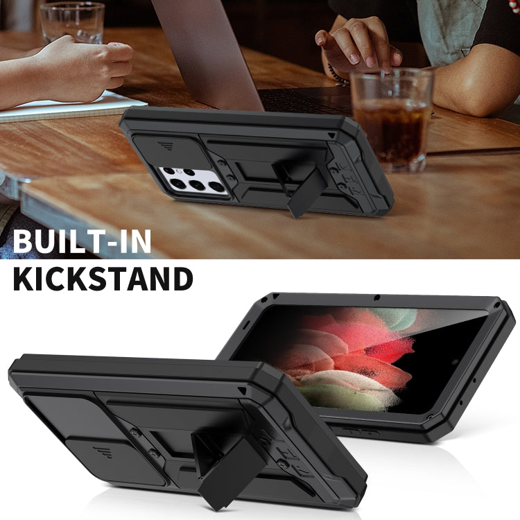 R-JUST Sliding Lens Cover Shockproof Dustproof Waterproof Metal + Silicone Case with Invisible Holder