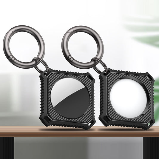 Four Square Carbon Fiber Case with Keychain Ring for AirTag