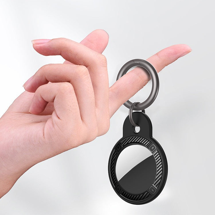 Round Shape Carbon Fiber Anti-fall Case with Keychain Ring for AirTag