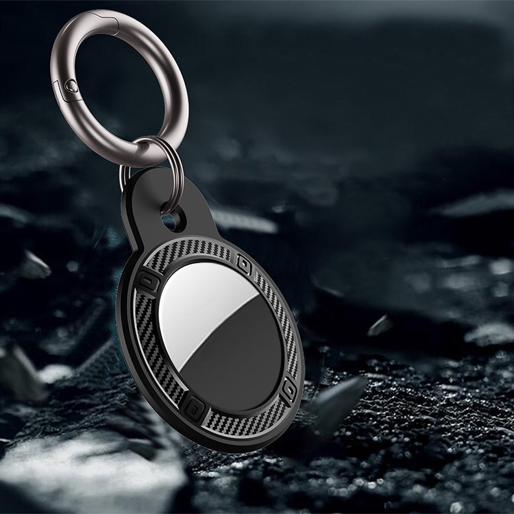 Round Shape Carbon Fiber Anti-fall Case with Keychain Ring for AirTag