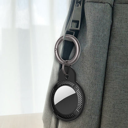 Round Shape Carbon Fiber Anti-fall Case with Keychain Ring for AirTag