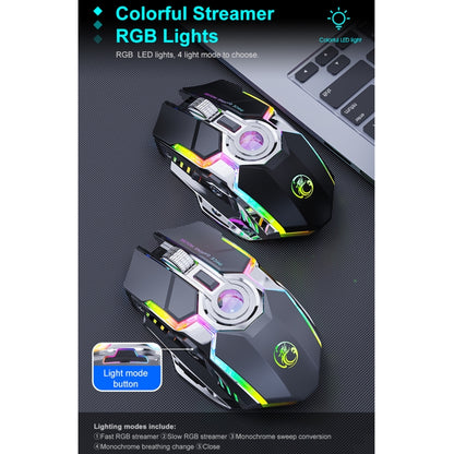 iMICE G7 Colorful Streamer Lights Rechargeable Silent Wireless Mouse, G7(Black)