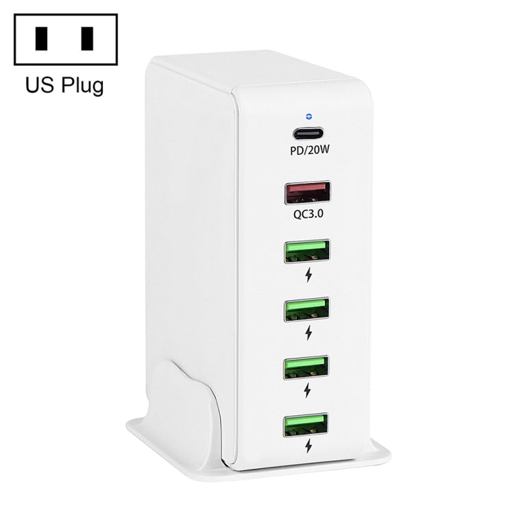 6 in 1 65W PD USB-C / Type-C + QC 3.0 USB + 4 USB Multi-port Travel Charger,, US Plug, EU Plug, UK Plug, AU Plug
