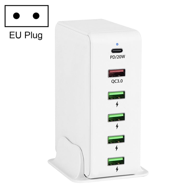 6 in 1 65W PD USB-C / Type-C + QC 3.0 USB + 4 USB Multi-port Travel Charger,, US Plug, EU Plug, UK Plug, AU Plug