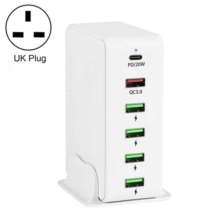 6 in 1 65W PD USB-C / Type-C + QC 3.0 USB + 4 USB Multi-port Travel Charger,, US Plug, EU Plug, UK Plug, AU Plug