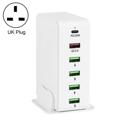 6 in 1 65W PD USB-C / Type-C + QC 3.0 USB + 4 USB Multi-port Travel Charger,, US Plug, EU Plug, UK Plug, AU Plug