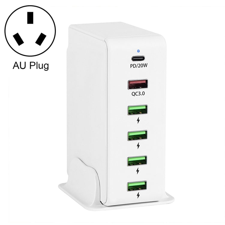 6 in 1 65W PD USB-C / Type-C + QC 3.0 USB + 4 USB Multi-port Travel Charger,, US Plug, EU Plug, UK Plug, AU Plug