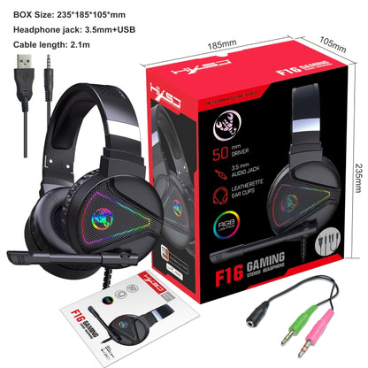 HXSJ F16 3.5mm + USB Port RGB Light Stereo Gaming Headset with Microphone