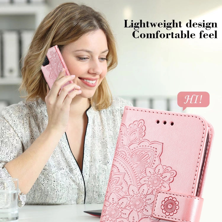 7-petal Flowers Embossing Pattern Horizontal Flip PU Leather Case with Holder & Card Slots & Wallet & Photo Frame, For OnePlus Nord CE 5G, For OnePlus Nord N200 5G