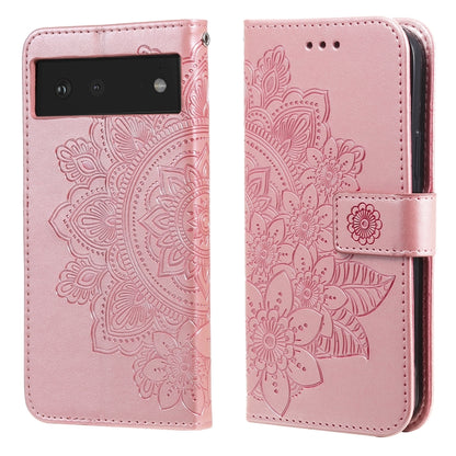 7-petal Flowers Embossing Pattern Horizontal Flip PU Leather Case with Holder & Card Slots & Wallet & Photo Frame, For Google Pixel 6, For Google Pixel 6 Pro