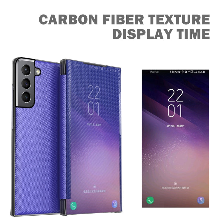 Carbon Fiber Texture View Time Horizontal Flip Leather Case with Holder & Touch Call Display ID