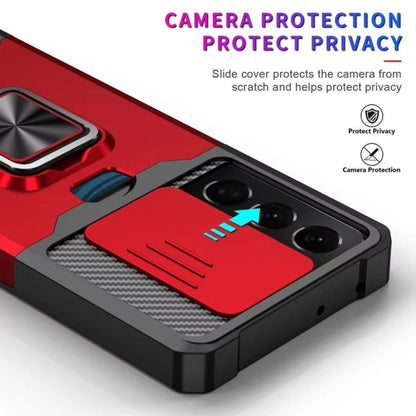 Sliding Camera Cover Design PC + TPU Shockproof Case with Ring Holder & Card Slot, For Samsung Galaxy S21 Ultra 5G