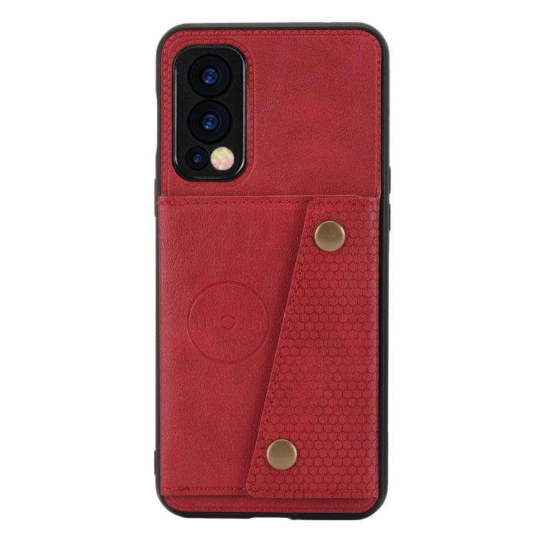 Double Buckle PU + TPU Shockproof Magnetic Protective Case with Card Slot & Holder, For OnePlus Nord 2 5G