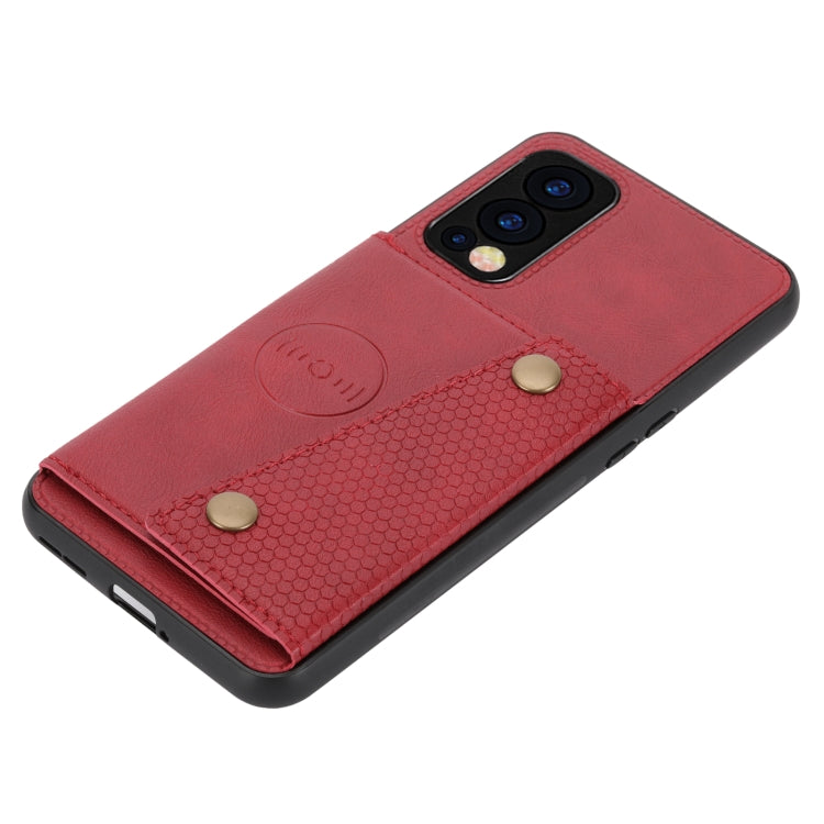Double Buckle PU + TPU Shockproof Magnetic Protective Case with Card Slot & Holder, For OnePlus Nord 2 5G