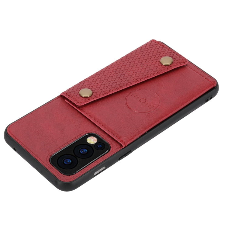Double Buckle PU + TPU Shockproof Magnetic Protective Case with Card Slot & Holder, For OnePlus Nord 2 5G