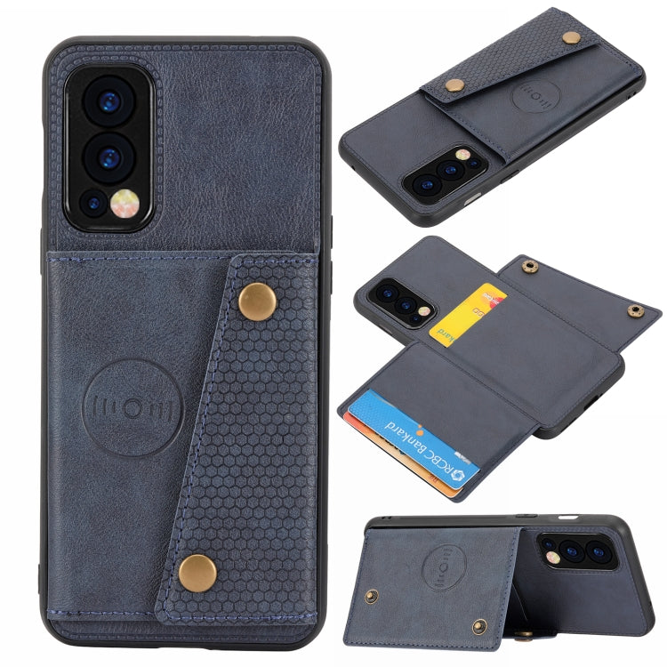Double Buckle PU + TPU Shockproof Magnetic Protective Case with Card Slot & Holder, For OnePlus Nord 2 5G
