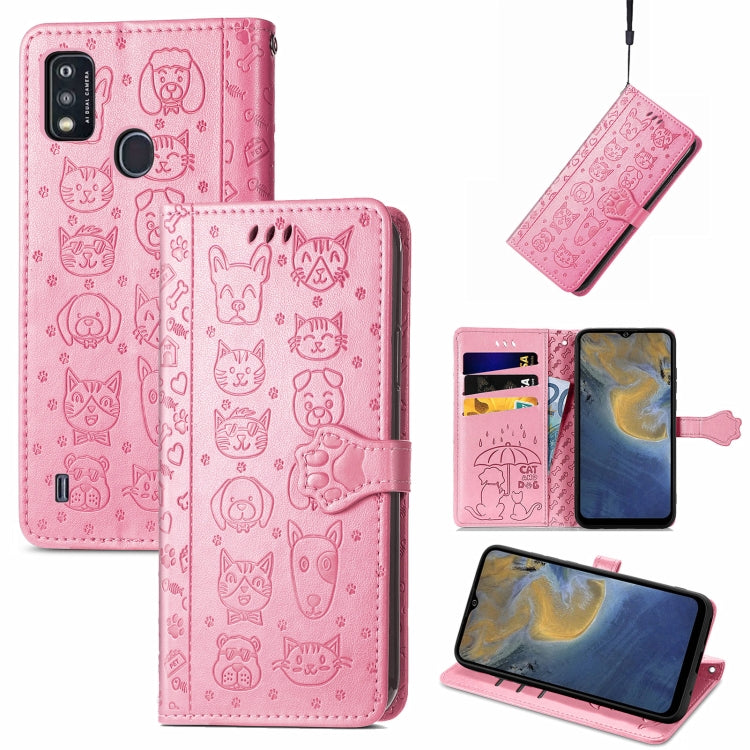 Lovely Cat and Dog Embossing Pattern Horizontal Flip Leather Case , with Holder & Card Slots & Wallet & Cartoon Clasp & Lanyard