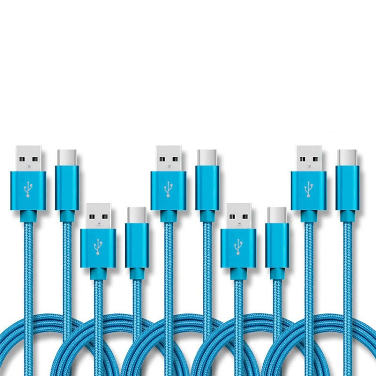 5 PCS USB to USB-C / Type-C Nylon Braided Charging Data Transmission Cable