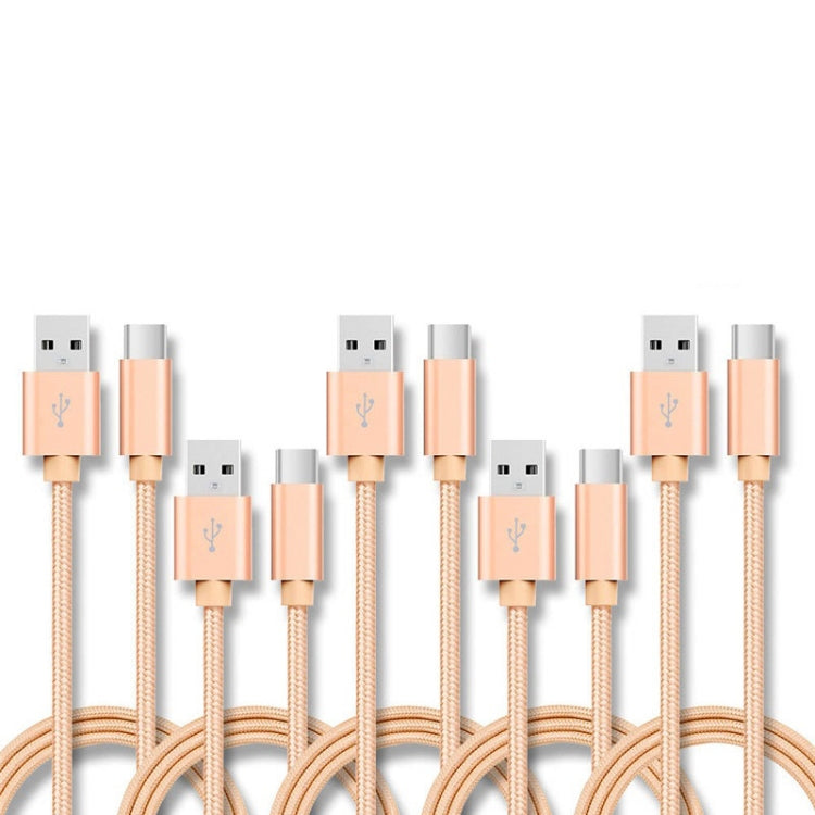 5 PCS USB to USB-C / Type-C Nylon Braided Charging Data Transmission Cable
