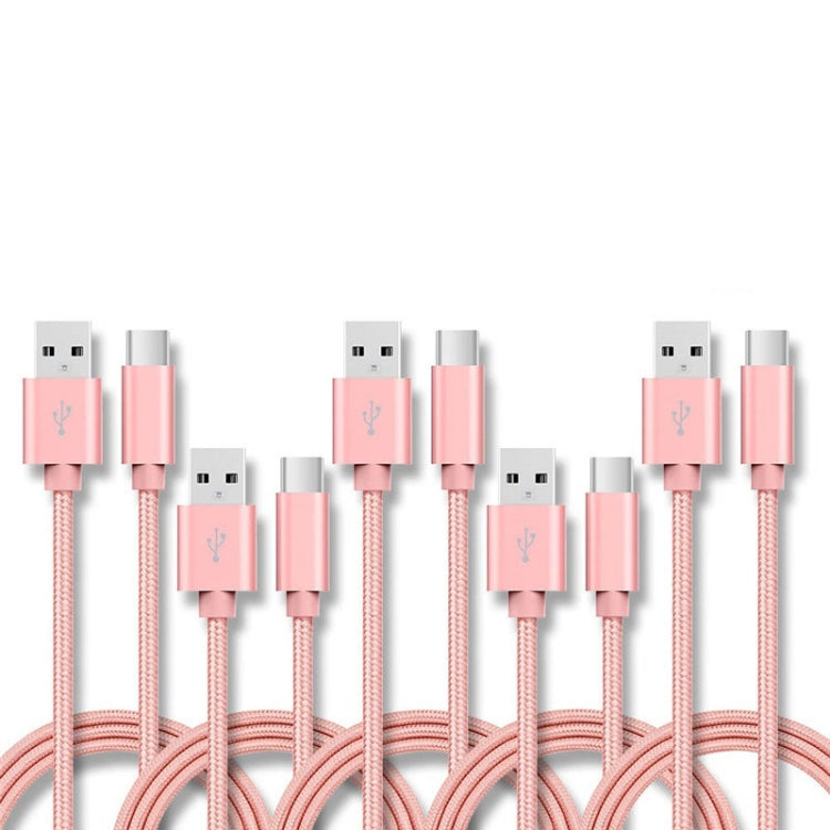 5 PCS USB to USB-C / Type-C Nylon Braided Charging Data Transmission Cable