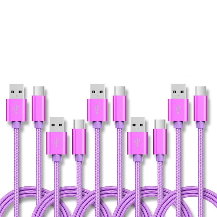 5 PCS USB to USB-C / Type-C Nylon Braided Charging Data Transmission Cable